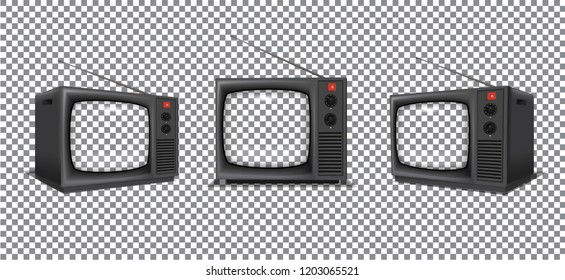 Retro TV Mockup Pack On Transparency Grid For Place Your Artwork Behind