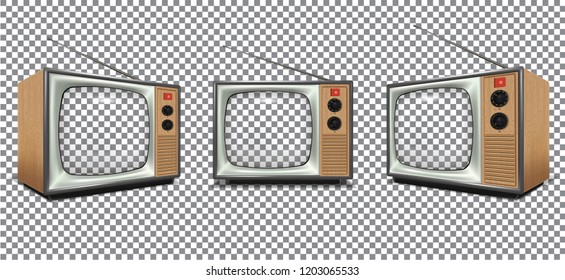 Retro TV Mockup Pack On Transparency Grid For Place Your Artwork Behind