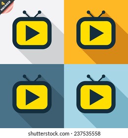 Retro TV mode sign icon. Television set symbol. Four squares. Colored Flat design buttons. Vector