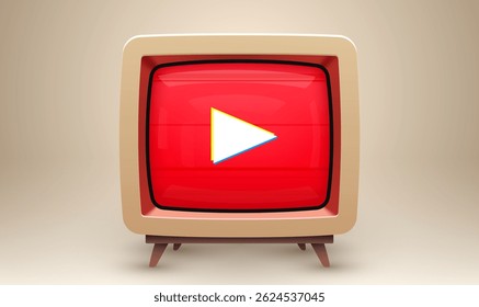 Retro TV with modern play button. Realistic style. Vector illustration