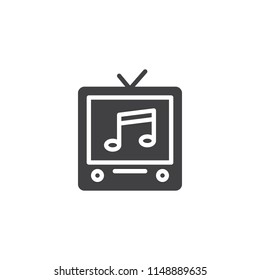 Retro tv with music note vector icon. filled flat sign for mobile concept and web design. Music Video simple solid icon. Symbol, logo illustration. Pixel perfect vector graphics