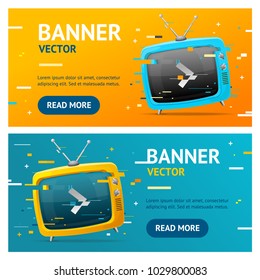 Retro TV Not Found Broadcasting Concept Glitch Style Banner Horizontal Set Disconnect Problem. Vector illustration of Glitched Banners