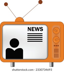 Retro TV, old television, Old TV set showing news on screen, NEWS on TV, old TV set vector illustration, Television clipart 