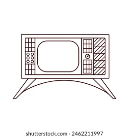 Retro TV in outline style. Hand drawn vintage 70s, 80s television. Vector illustration isolated on a white background.