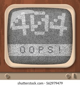 Retro tv page not found error with gray noise on screen in vintage style vector illustration