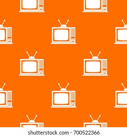 Retro TV pattern repeat seamless in orange color for any design. Vector geometric illustration