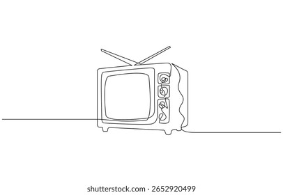 Retro TV player single outline illustration. Continuous line art drawing of old tv, Continuous one line drawing of vintage analog television. Simple Retro TV hand drawn editable outline vector.