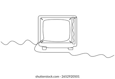 Retro TV player single outline illustration. Continuous line art drawing of old tv, Continuous one line drawing of vintage analog television. Simple Retro TV hand drawn editable outline vector.