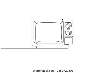 Retro TV player single outline illustration. Continuous line art drawing of old tv, Continuous one line drawing of vintage analog television. Simple Retro TV hand drawn editable outline vector.
