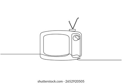 Retro TV player single outline illustration. Continuous line art drawing of old tv, Continuous one line drawing of vintage analog television. Simple Retro TV hand drawn editable outline vector.