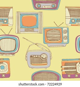 retro tv and radio. seamless pattern