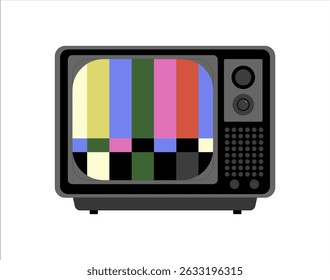 Retro tv screen with color bars and noise. Flat vector illustration isolated on white background.