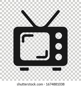 Retro tv screen vector icon in flat style. Old television illustration on white isolated background. Tv display business concept.