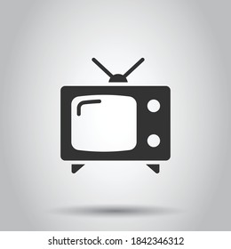 Retro tv screen vector icon in flat style. Old television illustration on white isolated background. Tv display business concept.