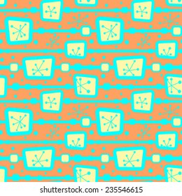 Retro TV screens, stripes and stars. Vector seamless pattern.