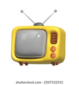 Icono de Vector 3D de televisor retro. Pantalla de la TV del tubo de Antiguas, icono de la historieta televisiva