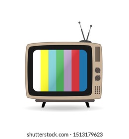 Retro tv set with antenna and stripes on the screen. Vintage style. Flat vector illustration isolated on white background.