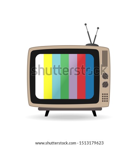 Retro tv set with antenna and stripes on the screen. Vintage style. Flat vector illustration isolated on white background.