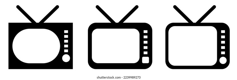 Retro TV. Set of black icons. Vector clipart isolated on white background.