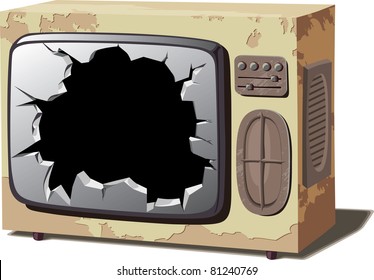 Retro TV Set With A Broken Screen.