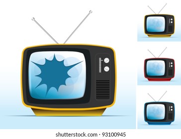 Retro TV set with a broken screen.