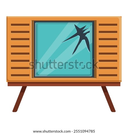 Retro tv set with broken screen displaying light blue background, ideal for concepts related to obsolete technology or broken appliances