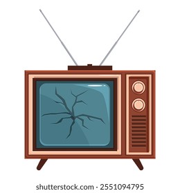 Televisor retro con pantalla agrietada que muestra ruido estático, ilustrando tecnología obsoleta y una era pasada de transmisión