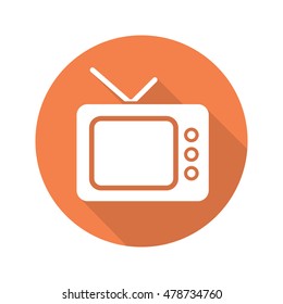 Retro TV set flat design long shadow icon. Television. Vector silhouette symbol