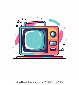 Televisión retro. Televisión de color naranja plano con símbolo de icono de antena aislado en fondo blanco. Ilustración de material vectorial