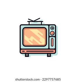 Retro TV set. Flat orange color television with antenna icon symbol sign isolated on white background. Vector stock illustration