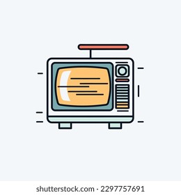 Retro TV set. Flat orange color television with antenna icon symbol sign isolated on white background. Vector stock illustration
