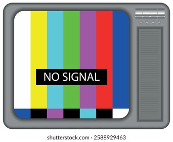 Retro TV set with a test card and No signal, message, colourful test card on an old style television set