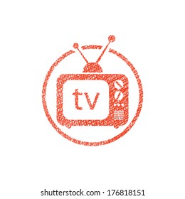Retro tv set vector icon with hand drawn lines texture.