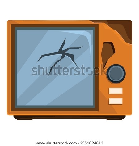 Retro tv showing static noise on a cracked screen, representing obsolete technology and bygone eras