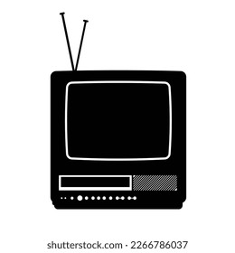 Retro TV Silhouette. Black and White Icon Design Element on Isolated White Background