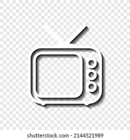 Retro TV simple icon. Flat desing. White with shadow on transparent grid.ai