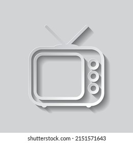 Icono simple de Retro TV. Diseño plano. Estilo de papel con sombra. Fondo gris.ai