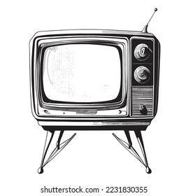 Retro TV sketch hand drawn in engraved style sketch Vector illustration