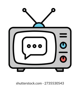 Retro tv with speech bubble on screen and antennae symbolizing communication and media