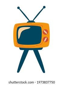 Retro tv. Television icon design. Old entertainment television. Tv on four legs. Design, Web, Graphic, Print. Vector cartoon illustration.