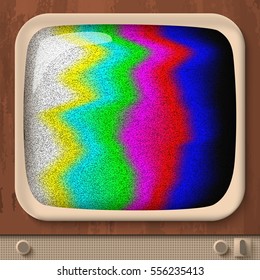 Retro tv test error with colorful wavy lines on screen in vintage style vector illustration