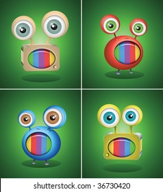 retro TV things on green background. Vector character design.