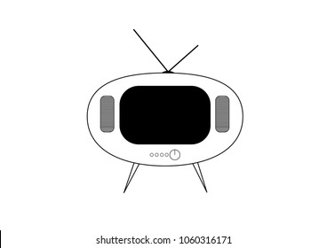 Retro tv vector drawing. Flat style vector. Television icon, symbol isolated on white background, surface. Outlined drawing.