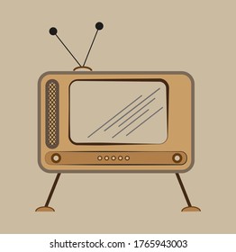 Retro tv vector drawing on a light brown background