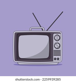 Retro TV Vector Icon Illustration with Outline for Design Element, Clip Art, Web, Landing page, Sticker, Banner. Flat Cartoon Style