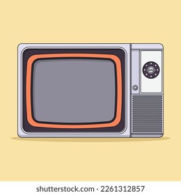 Retro TV Vector Icon Illustration with Outline for Design Element, Clip Art, Web, Landing page, Sticker, Banner. Flat Cartoon Style