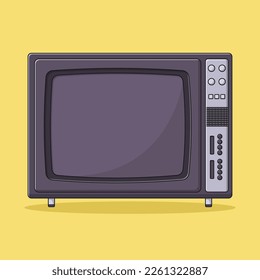 Retro TV Vector Icon Illustration with Outline for Design Element, Clip Art, Web, Landing page, Sticker, Banner. Flat Cartoon Style