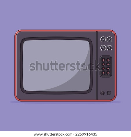 Retro TV Vector Icon Illustration with Outline for Design Element, Clip Art, Web, Landing page, Sticker, Banner. Flat Cartoon Style