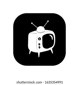 Retro tv. Vector illustration in the form of a square black and white icon for websites.