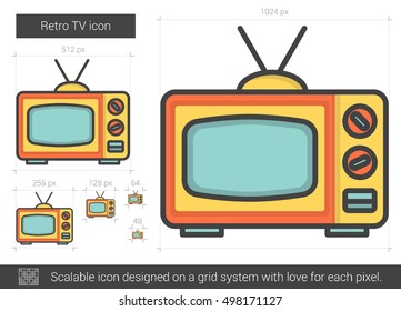 Icono de línea vectorial de TV retro aislado en fondo blanco. Icono de línea de TV retro para infografía, sitio web o aplicación. Icono escalable diseñado en un sistema de cuadrícula.